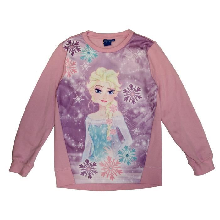 LA REINE DES NEIGES Sweatshirt Elsa et Anna - Enfant Fille - Rose Imprimé