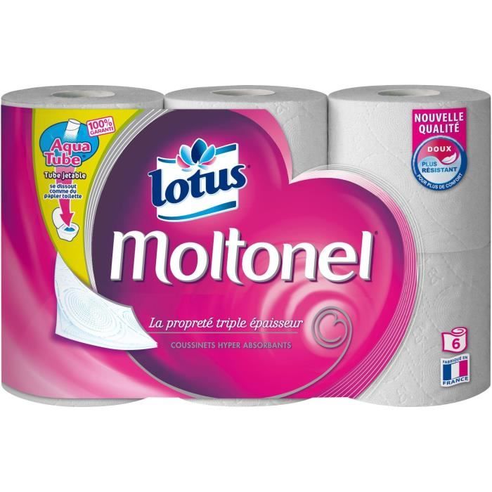 LOTUS MOLTONEL Rouleaux de 6 Papiers toilettes Unis