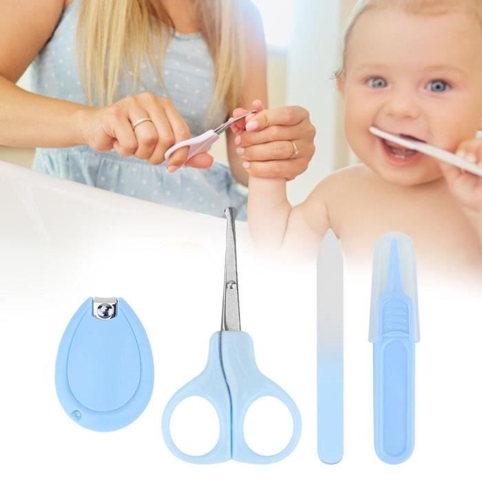 4pcs Bébé Set Ongles Coupe Tondeuse Infantile Ciseaux Lime à Ongles Pince à épiler Bleu Cer