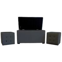 POUF - POIRE Banc coffre + 2 Poufs velours Chester - 85 x 44 cm POUF - POIRE Banc coffre + 2 Poufs velours Chester - 85 x 44 cm
