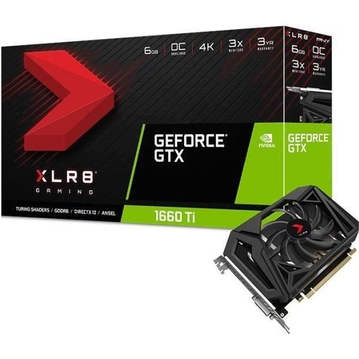 PNY Carte graphique GeForce GTX 1660 Ti 6 Go XLR8 Gaming OC Single Fan