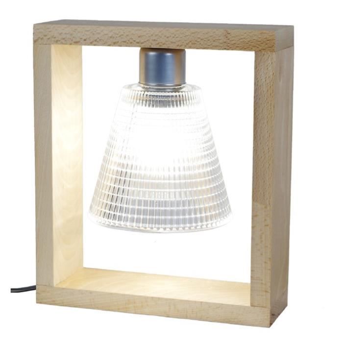 TRIUMPH Lampe à poser Bois Hêtre massif verre soufflé - 25x8x29cm - Transparent