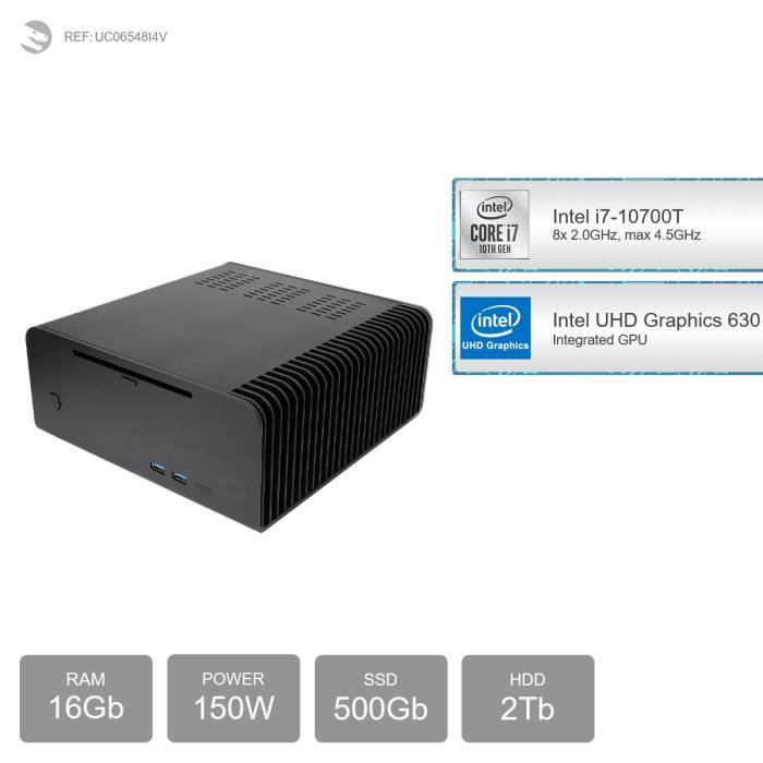 Mini-PC passif, Intel i7, 500 Go SSD, 1 To HDD,1