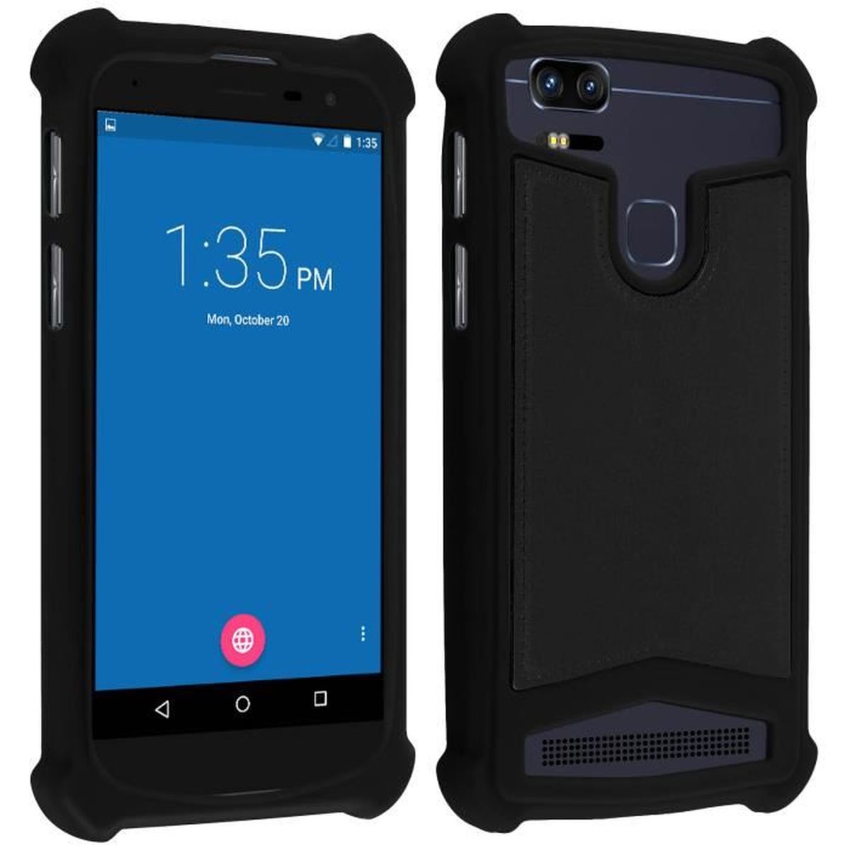 Coque Smartphones 5.3" à 5.6" Universel antichocs silicone + eco-cuir Noir - Achat coque