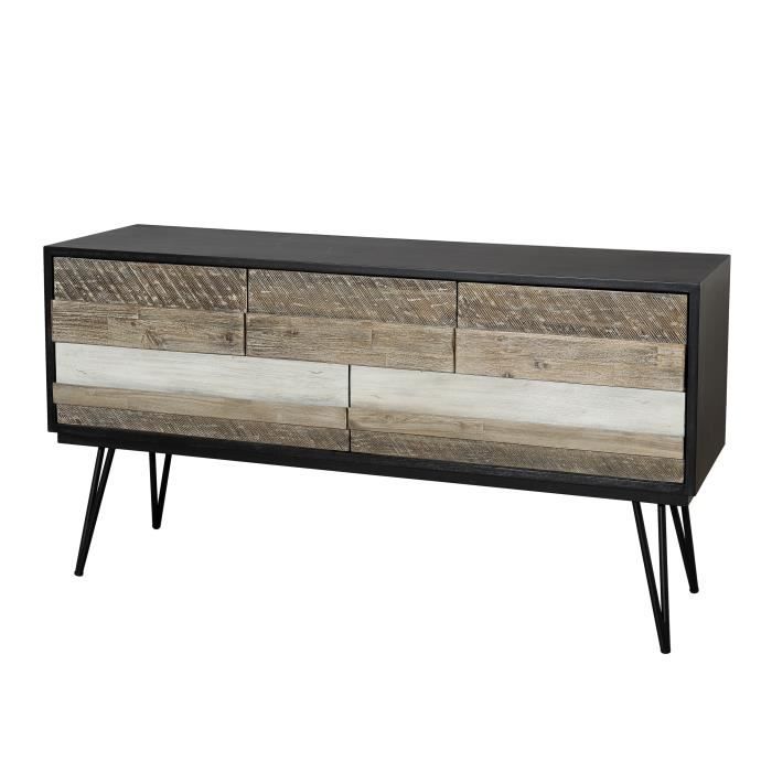 Enfilade scandinave en bois acacia massif multicolore + pieds métal - L 150 cm
