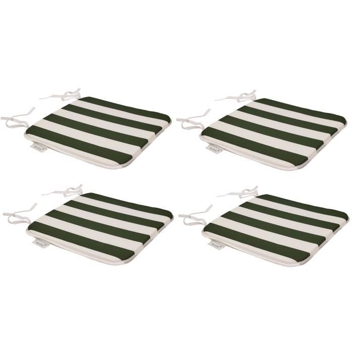 EZPELETA Set de 4 Coussins de chaises carrées Sol - 40 x 40 cm - Vert et blanc