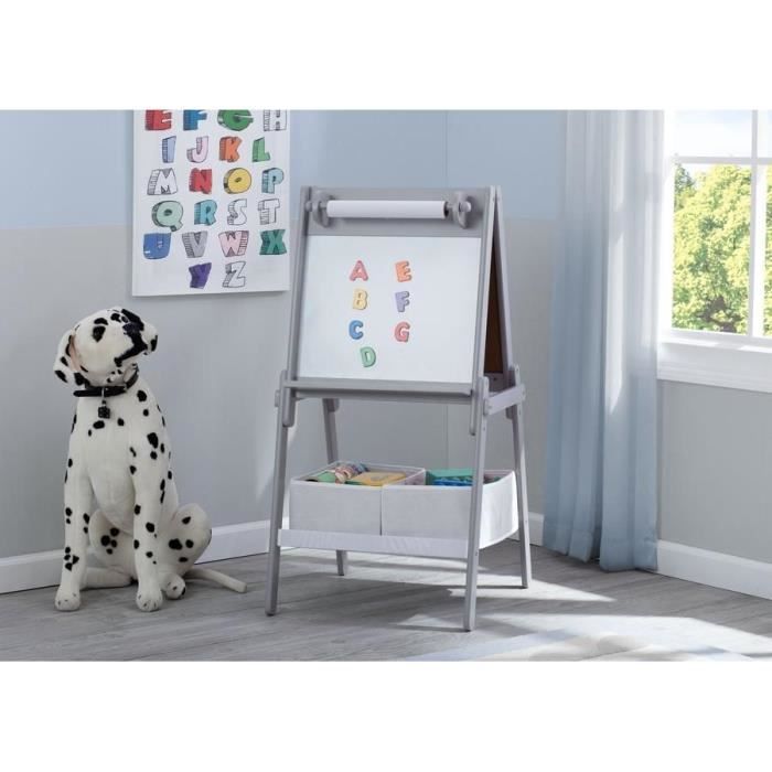 DELTAKIDS - Tableau Enfant - Chevalet - double face avec rangements - Bois - Gris
