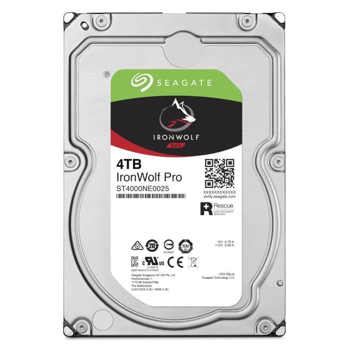 SEAGATE Disque dur NAS HDD 35 IronWolf Pro 4To 72K SATA ST4000NE0025