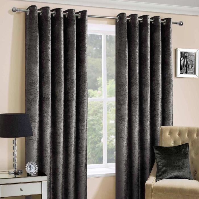 Rideaux à œillets en velours martelé épais Gris foncé - 117 x 137 cm ... Rideaux à œillets en velours martelé épais Gris foncé - 117 x 137 cm ...