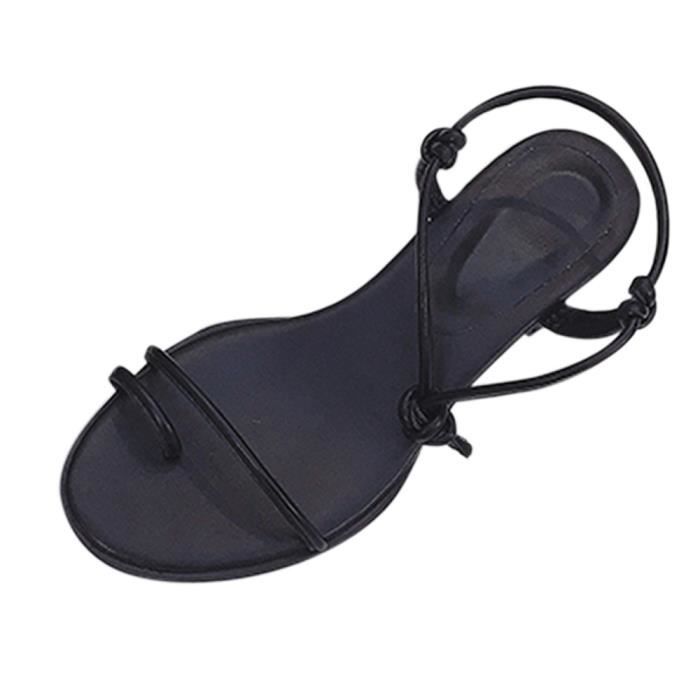 Sandales Vacances Spartiates Été Lanières Mi Noir Rugueux Croisées talons Femmes Racine 0BBqxPT