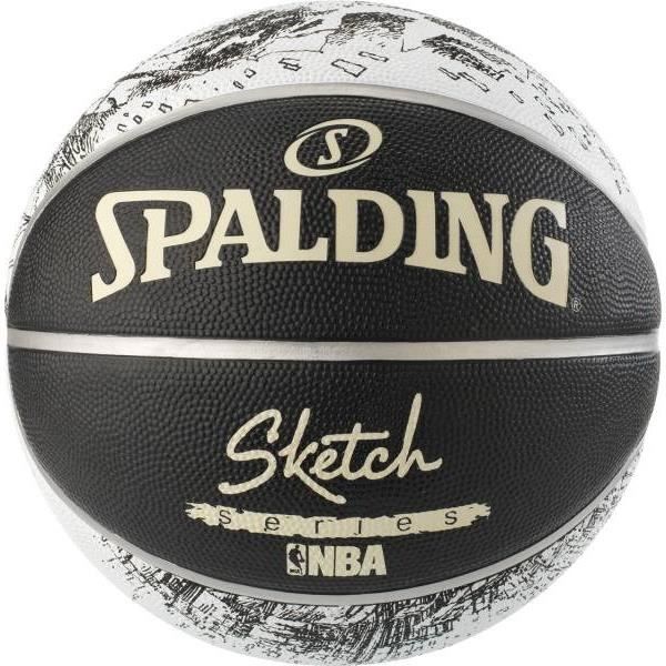 SPALDING Ballon de basket-ball NBA Sketch Swoosh Outdoor - Noir et blanc - Taille 7