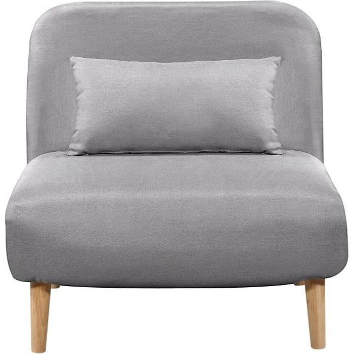 BEDZ Banquette BZ 1 place - Tissu gris clair - Style scandinave - L 85 x P 90 cm