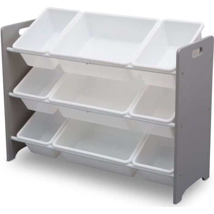 DELTAKIDS - Meuble Enfant de Rangement 9 bacs - Jouets/Livres en Bois - Gris - Enfant - Ado - Mixte