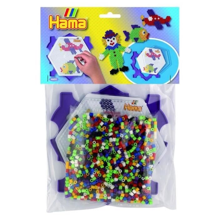 HAMA Sachet de perles moyennes Kit cadre plaque hexagonale