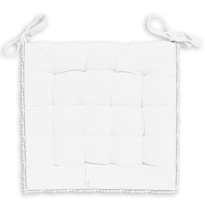 SOLEIL D'OCRE Galette de chaise capitonnée en coton dentelle - Blanc
