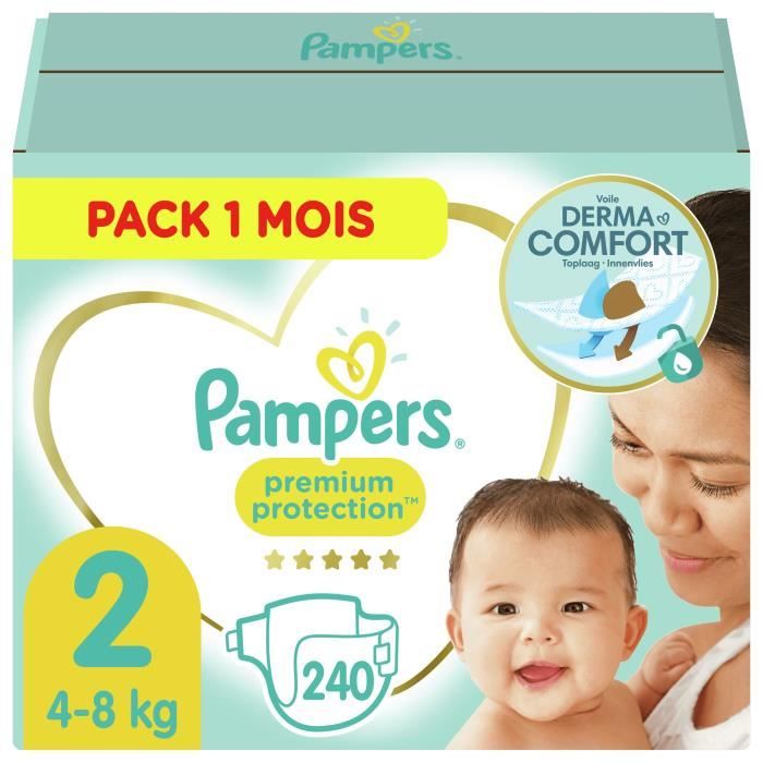 PAMPERS New Baby Taille 2 - 4 à 8kg - 240 couches - Format pack 1 mois