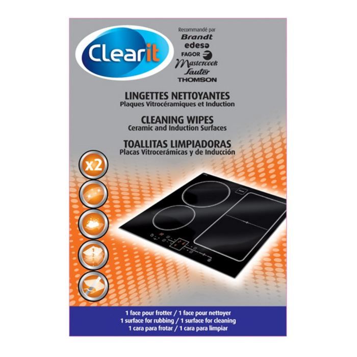Lot de 2 lingettes nettoyantes pour plaques vitrocéramiques et induction