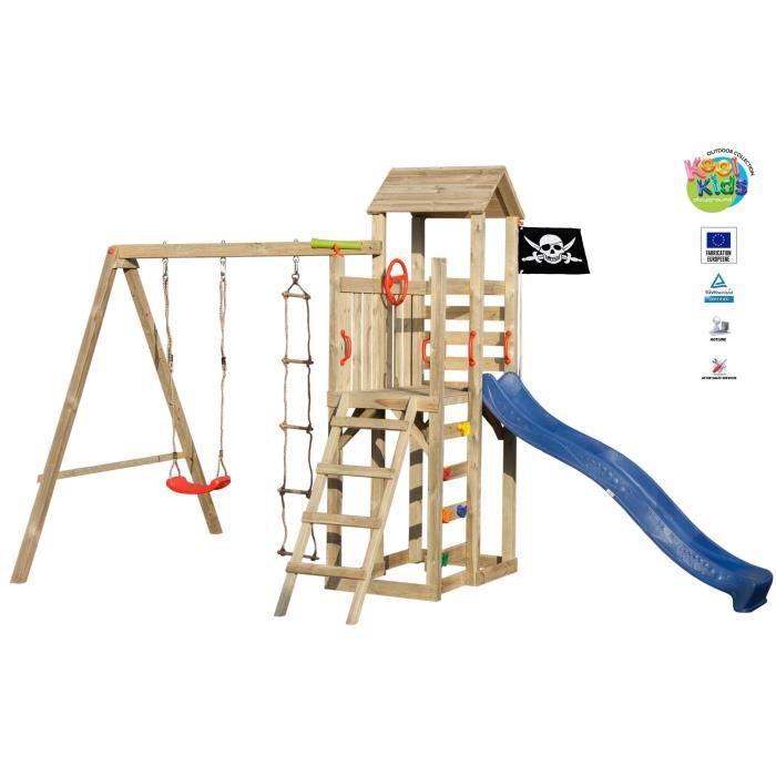 KOOLKIDS Balançoire / Portique Enfant - Aire de Jeux Pirate - 4 Agrès