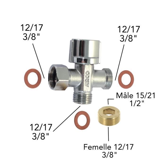 robinet d'arrêt 3 voies douchette wc + adaptateur de raccord + ... - Adaptateur Douchette Sur Robinet robinet d'arrêt 3 voies douchette wc + adaptateur de raccord + ... - Adaptateur Douchette Sur Robinet
