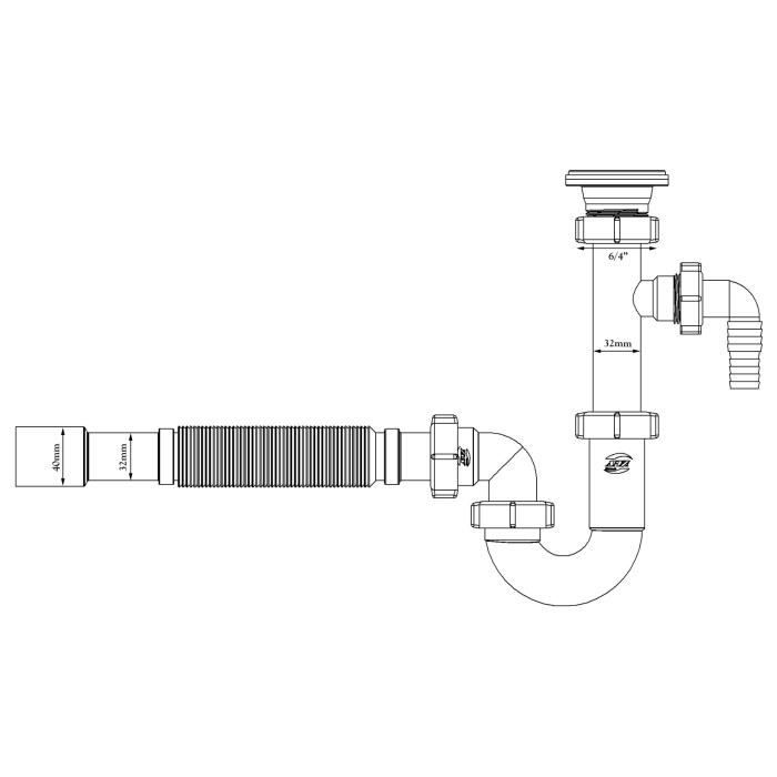 Couloir de vidange pour avier de cuisine 6-4 "x1