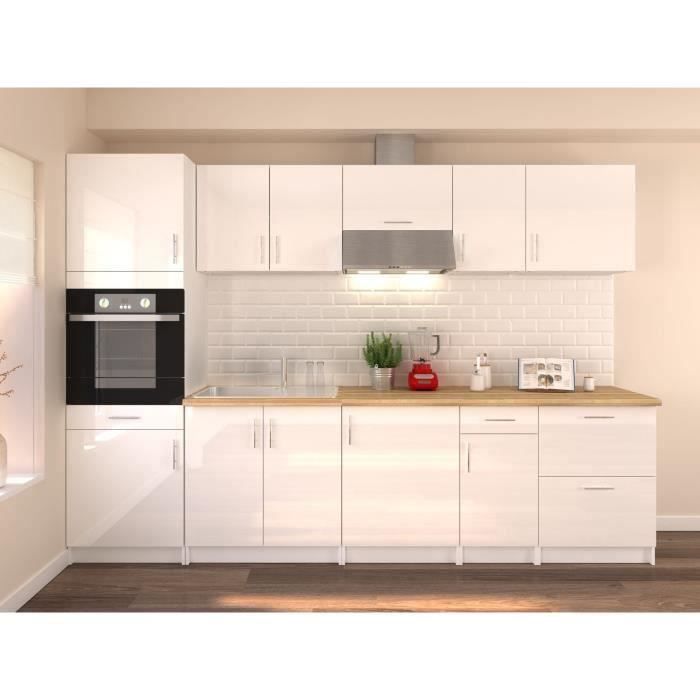 OBI Cuisine complète L 300 cm avec colonne - Blanc laqué brillant