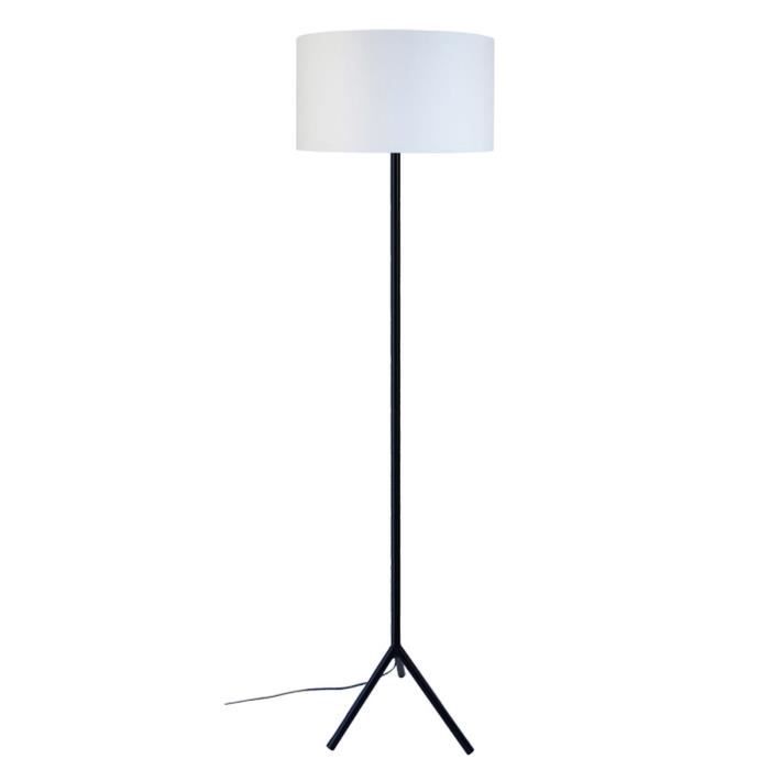 TRIDENT Lampadaire trepied et fut métal, hauteur 1,6 mètre, noire et blanc