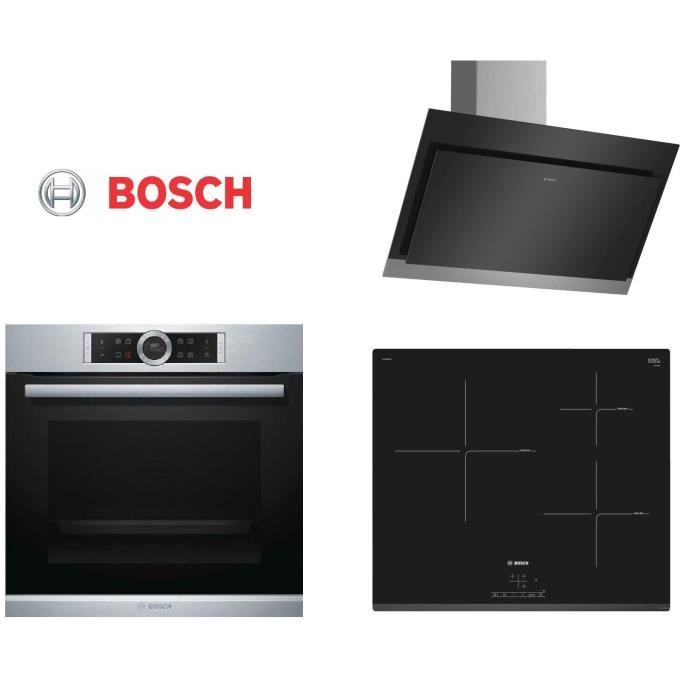 PACK cuisson BOSCH - HBG675BS1F Four + PIJ631BB1E Table de cuisson induction + DWK97HM60 Hotte