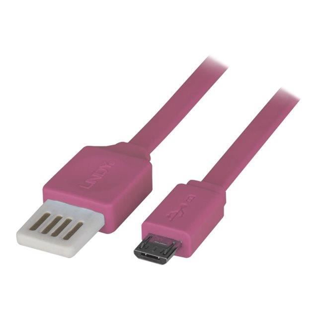 LINDY Câble plat USB 2.0 Easy Fit - Type A vers Micro-B - 2m - Rose