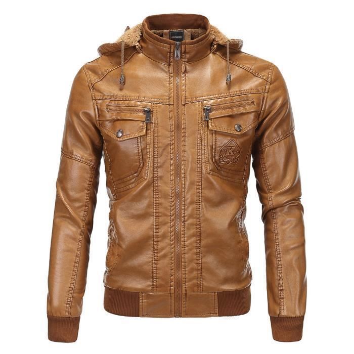 À Hommes Capuche Cuir Simili Épaississement Mince Veste C4UqxHwAH