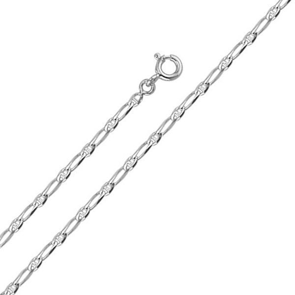 Collier en or gris 375‰ maille marine alternée 1 + 1. Longueur