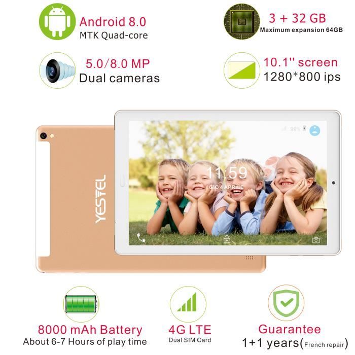 Tablette tactile-Android 8.0-dual SIM-4G LTE-10.11
