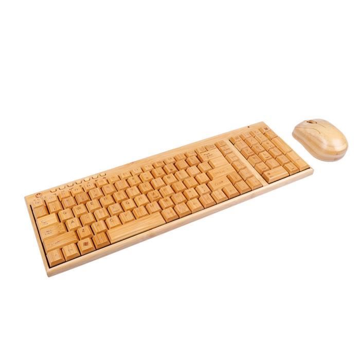 Clavier et souris sans fil 2.4GHz en bois avec2