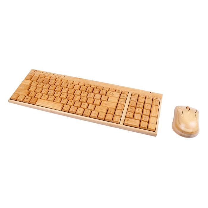 Clavier et souris sans fil 2.4GHz en bois avec3