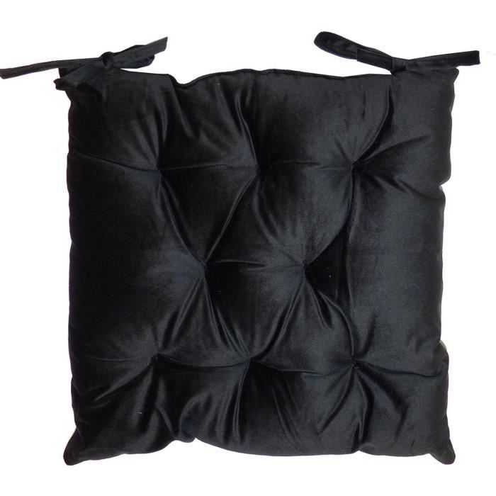 Galette de chaise velours 8 points 40x40 cm Noir