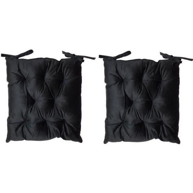 Lot de 2 galettes de chaise velours 8 points - 40x40 cm - Noir