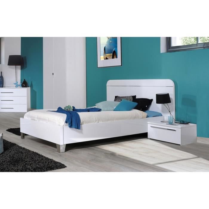 Lit blanc laqué 90 x 190 Cubik. - Achat / Vente ensemble ...