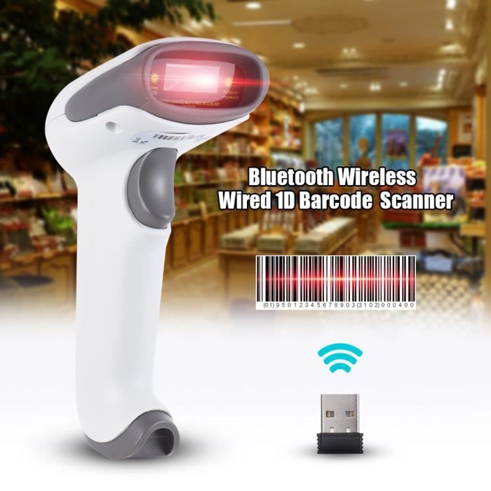 Barcode Scanner Bluetooth Câblé 1d Lecteur De Code à Barres Avec Récepteur Usb Pour Supermarché Bibliothèque Blanc