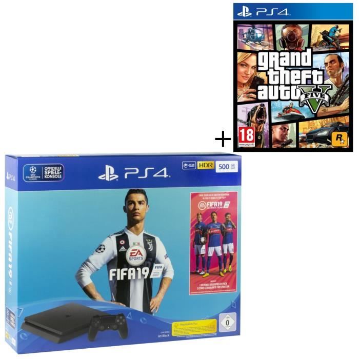 Pack PS4 500 Go + 2 jeux : FIFA 19 + GTA V