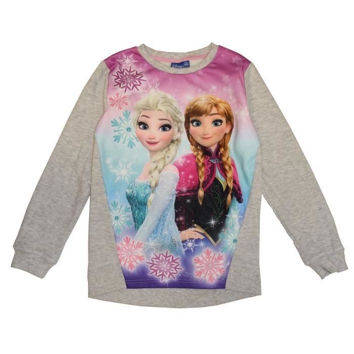 LA REINE DES NEIGES Sweatshirt Elsa et Anna - Enfant Fille - Blanc Imprimé