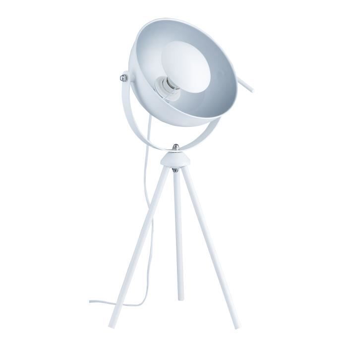 Lampe trépied Cinéma - Ø 29,5 x H 74,5 cm -Blanc et argent