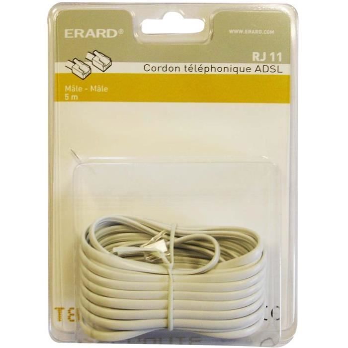 Cordon RJ11 haut-débit ADSL mâle/ RJ45 mâle 5 m - blanc