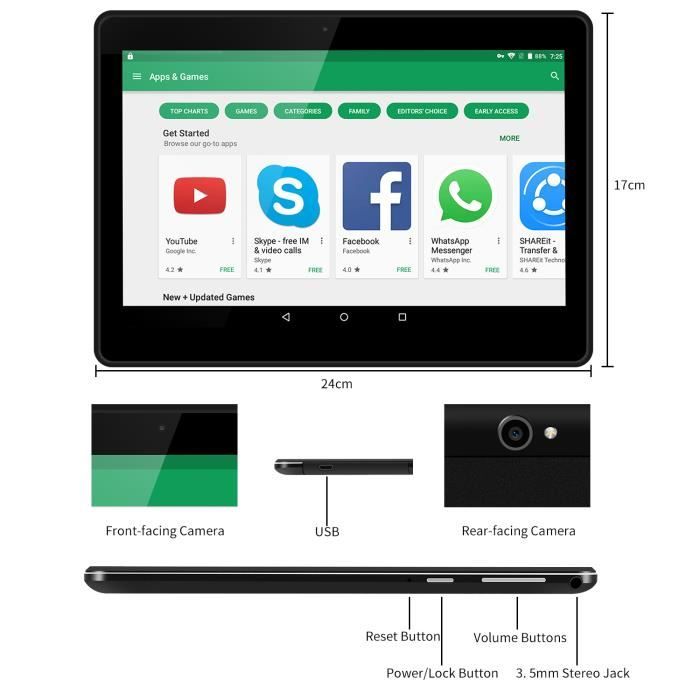 4G Tablette tactile 10 Pouces IPS HD RAM 2Go Stockage3