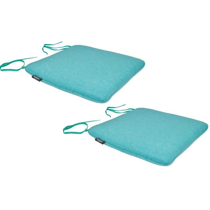 EZPELETA Lot de 2 Coussins de chaise spécial Outdoor Green - 40 x 40 cm - Bleu turquoise