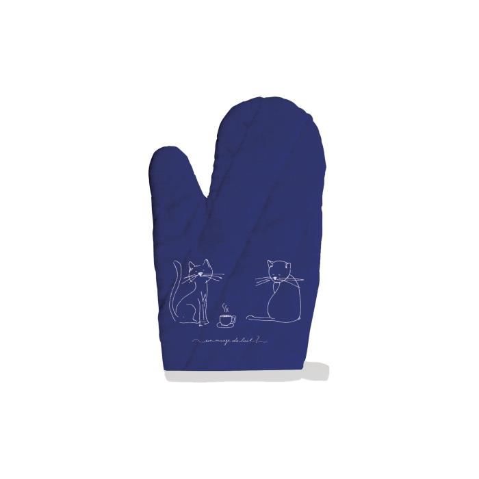 SOLEIL D'OCRE Gant de cuisine Chat - 100% coton - 16 x 32 cm - Bleu