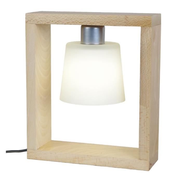 TRIUMPH Lampe à poser Bois Hêtre massif verre soufflé - 25x8x29cm - Opale