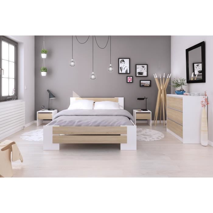MAO Chambre adulte complète - Contemporain - Blanc mat et décor chêne