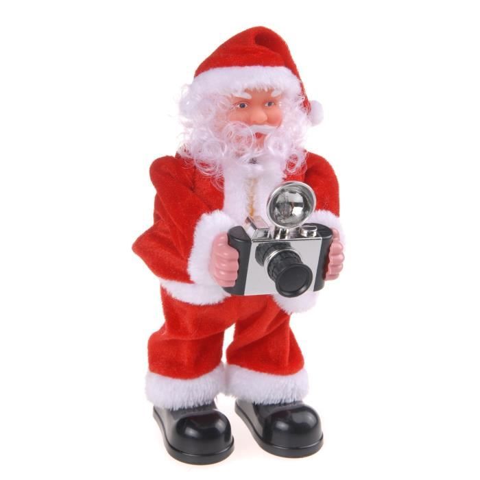 Personnage de Noël : Père Noël photographe - 25 cm - Rouge et blanc