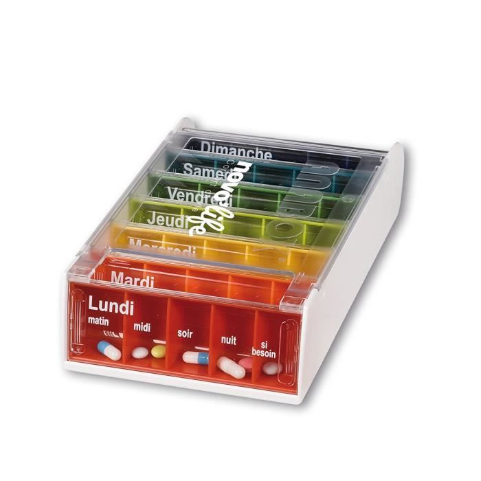 Pilulier 35 compartiments NOVOLIFE Health'Life - Transparent et fond en couleur