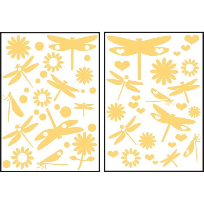 PLAGE Stickers adhésif mural Taille S - Libellules jaunes2 planches 29,7 x 21 cm, divers motifs