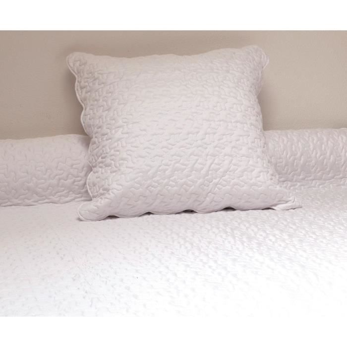 SOLEIL D'OCRE Couvre Lit Boutis 220x240cm Blanc + 2 taies d'oreiller